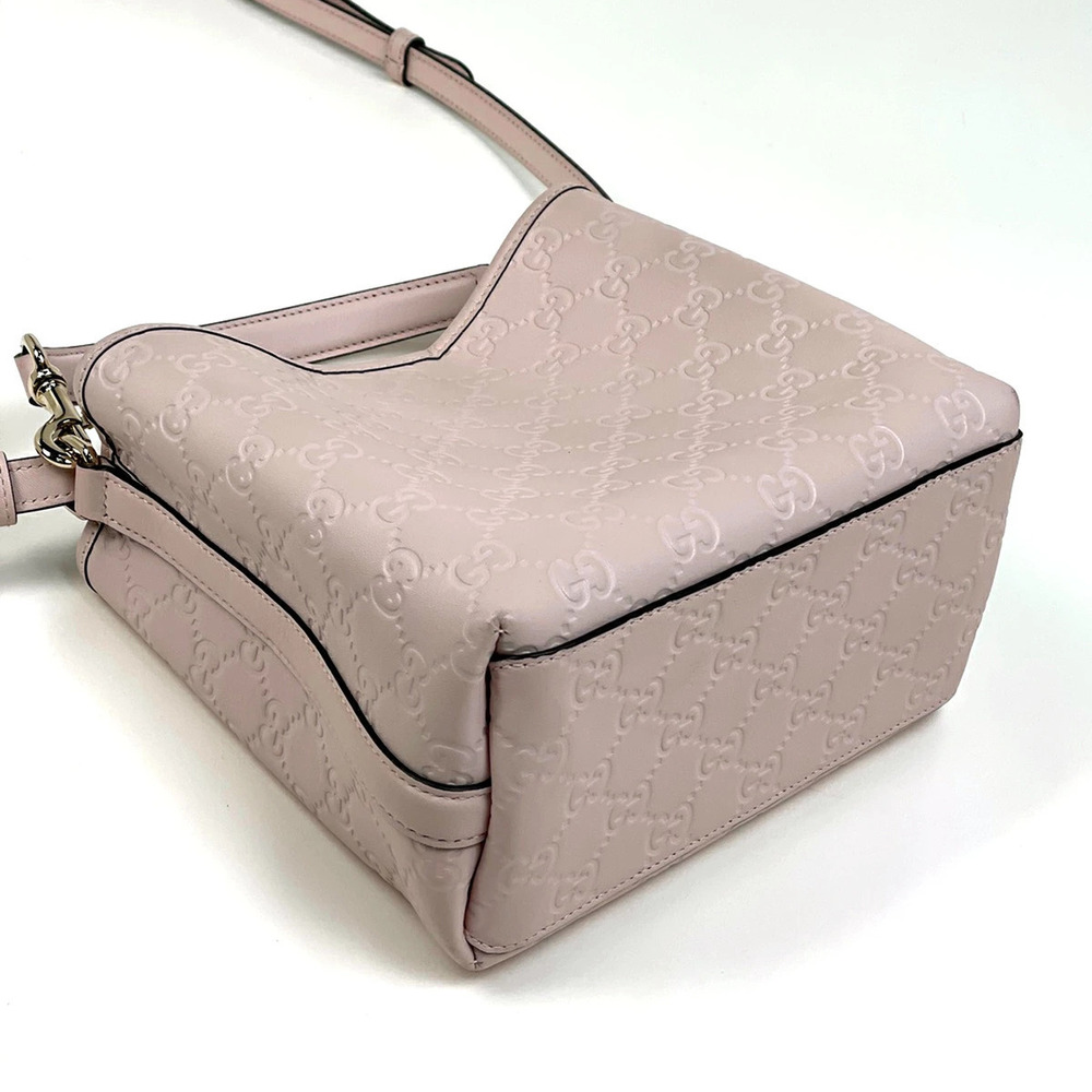 Gucci Handbag Pink Bucket GG Leather Emblem Bag Shoulder